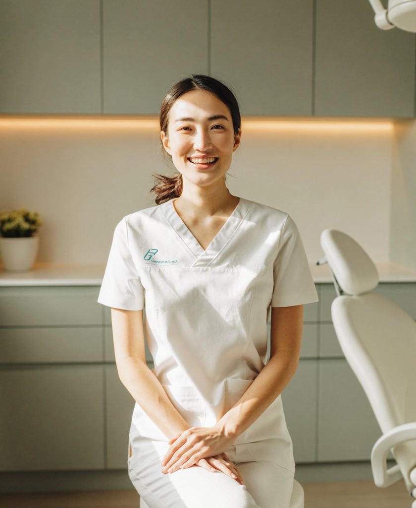 A dentist smiling in a bright, modern treatment room at Wahroonga Dental Group